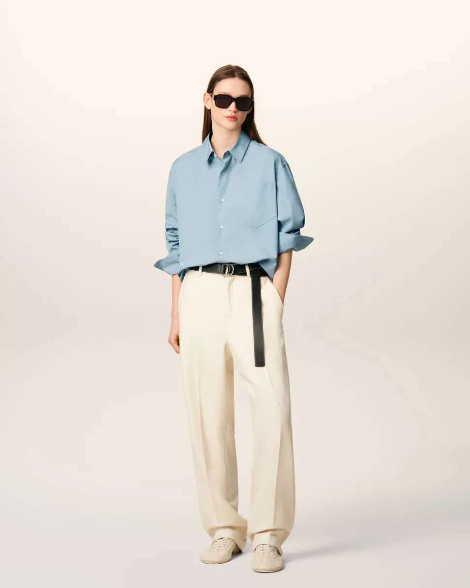 Chemise Bleue Boxy Embossée Ami de Coeur En Coton