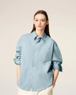 Chemise Bleue Boxy Embossée Ami de Coeur En Coton