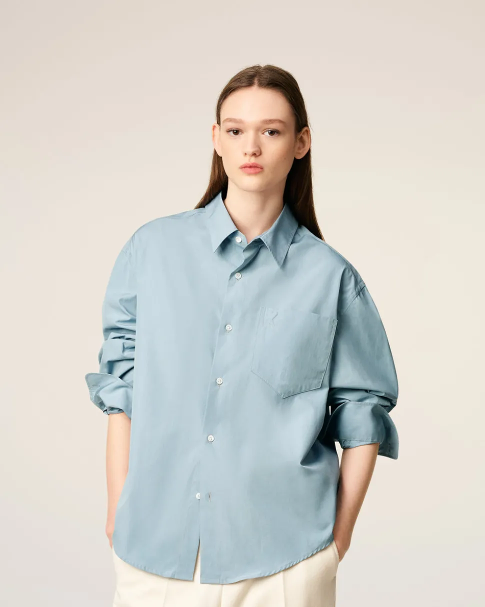 Chemise Bleue Boxy Embossée Ami de Coeur En Coton