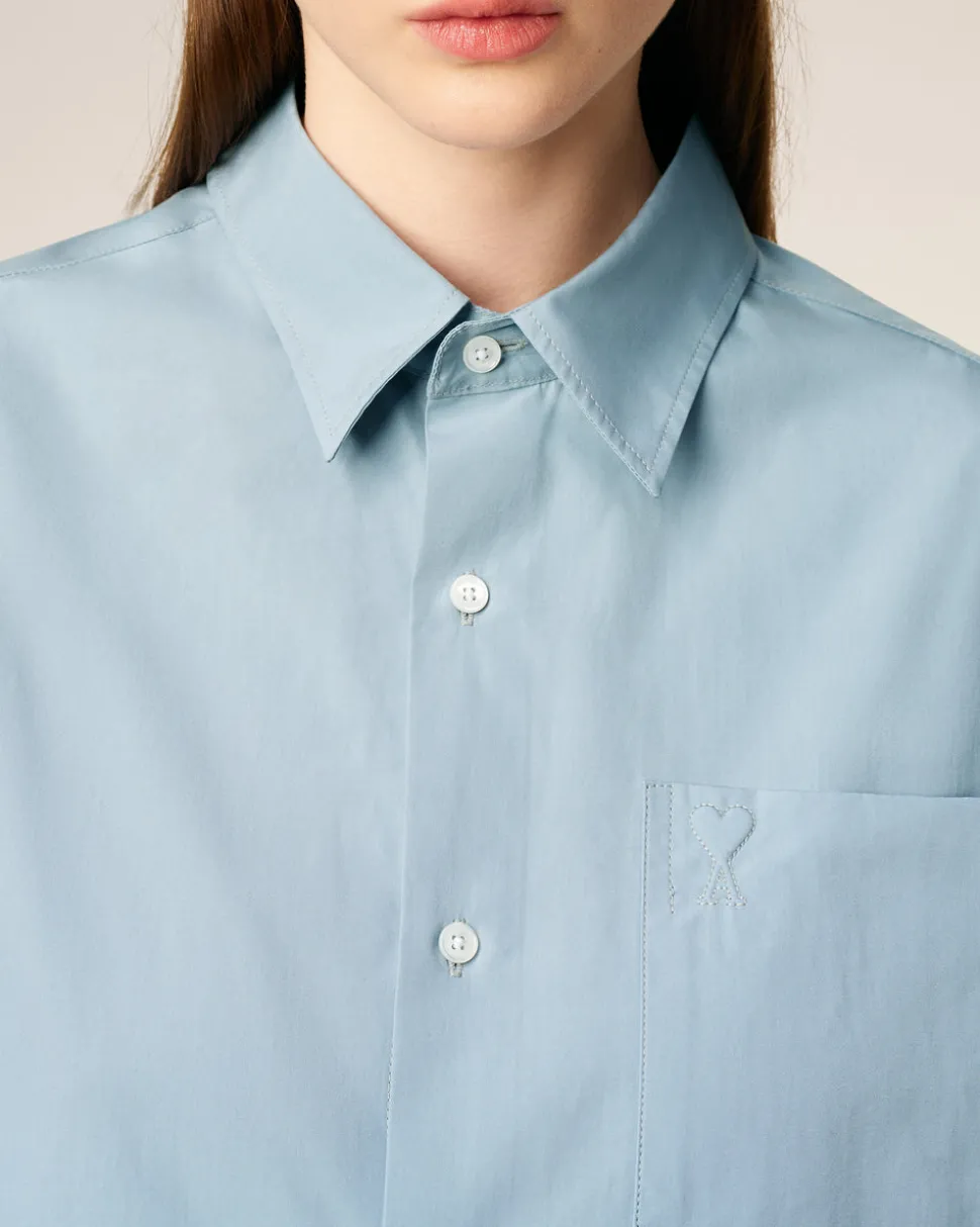 Chemise Bleue Boxy Embossée Ami de Coeur En Coton