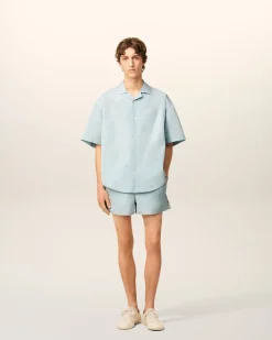 Chemise Bleue Boxy Manches Courtes En Taffetas