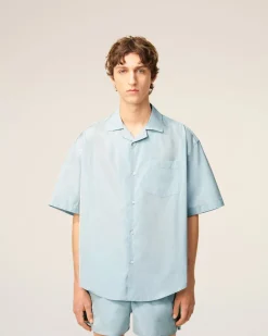 Chemise Bleue Boxy Manches Courtes En Taffetas