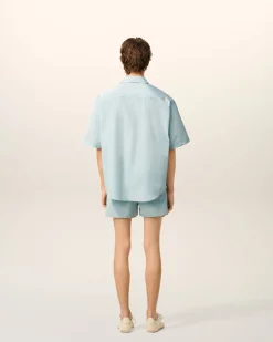 Chemise Bleue Boxy Manches Courtes En Taffetas