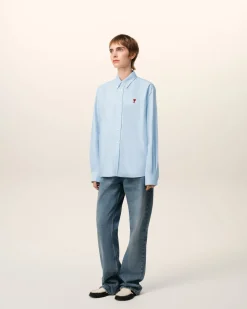 Chemise Bleue Col Boutonné Ami De Coeur En Coton