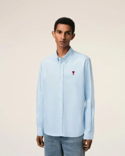 Chemise Bleue Col Boutonné Ami De Coeur En Coton