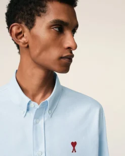 Chemise Bleue Col Boutonné Ami De Coeur En Coton