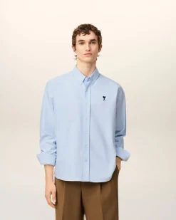 Chemise Bleue Col Boutonné Ami De Coeur En Coton