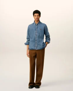 Chemise Bleue Col Boutonné Ami De Coeur En Coton