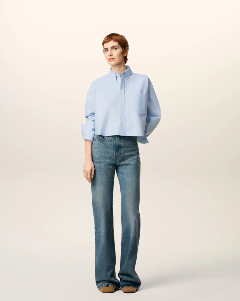Chemise Bleue Croppée Oversize Ami De Coeur En Coton