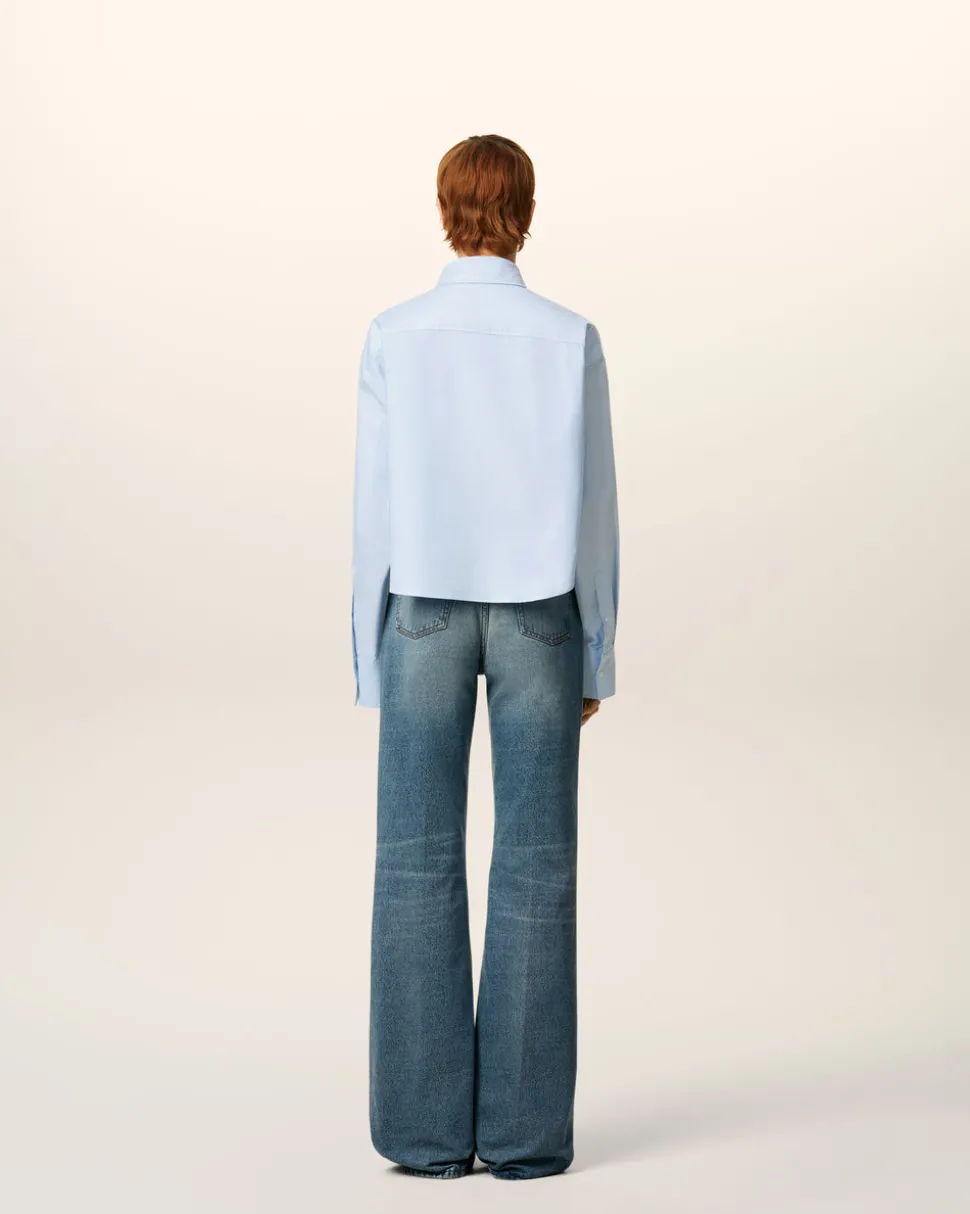 Chemise Bleue Croppée Oversize Ami De Coeur En Coton