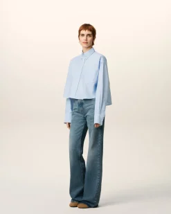 Chemise Bleue Croppée Oversize Ami De Coeur En Coton