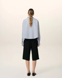 Chemise Bleue Cropped Oversize Col Boutonné En Coton