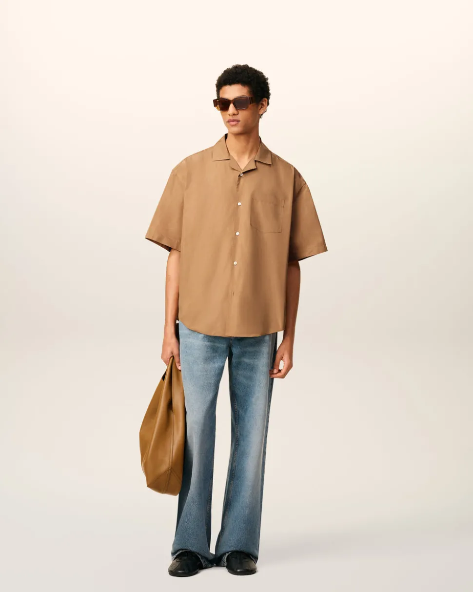 Chemise Marron Boxy Courtes En Taffetass