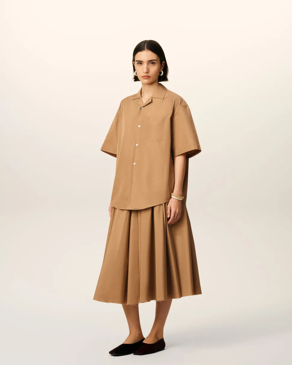 Chemise Marron Boxy Courtes En Taffetass