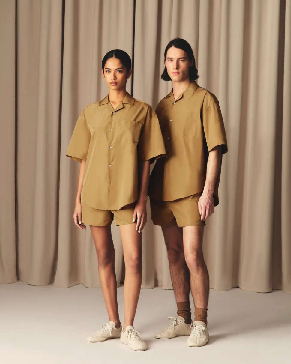 Chemise Marron Boxy Courtes En Taffetass