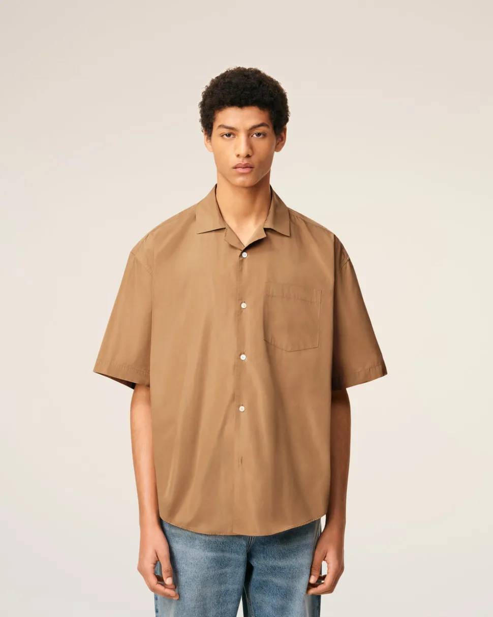 Chemise Marron Boxy Courtes En Taffetass