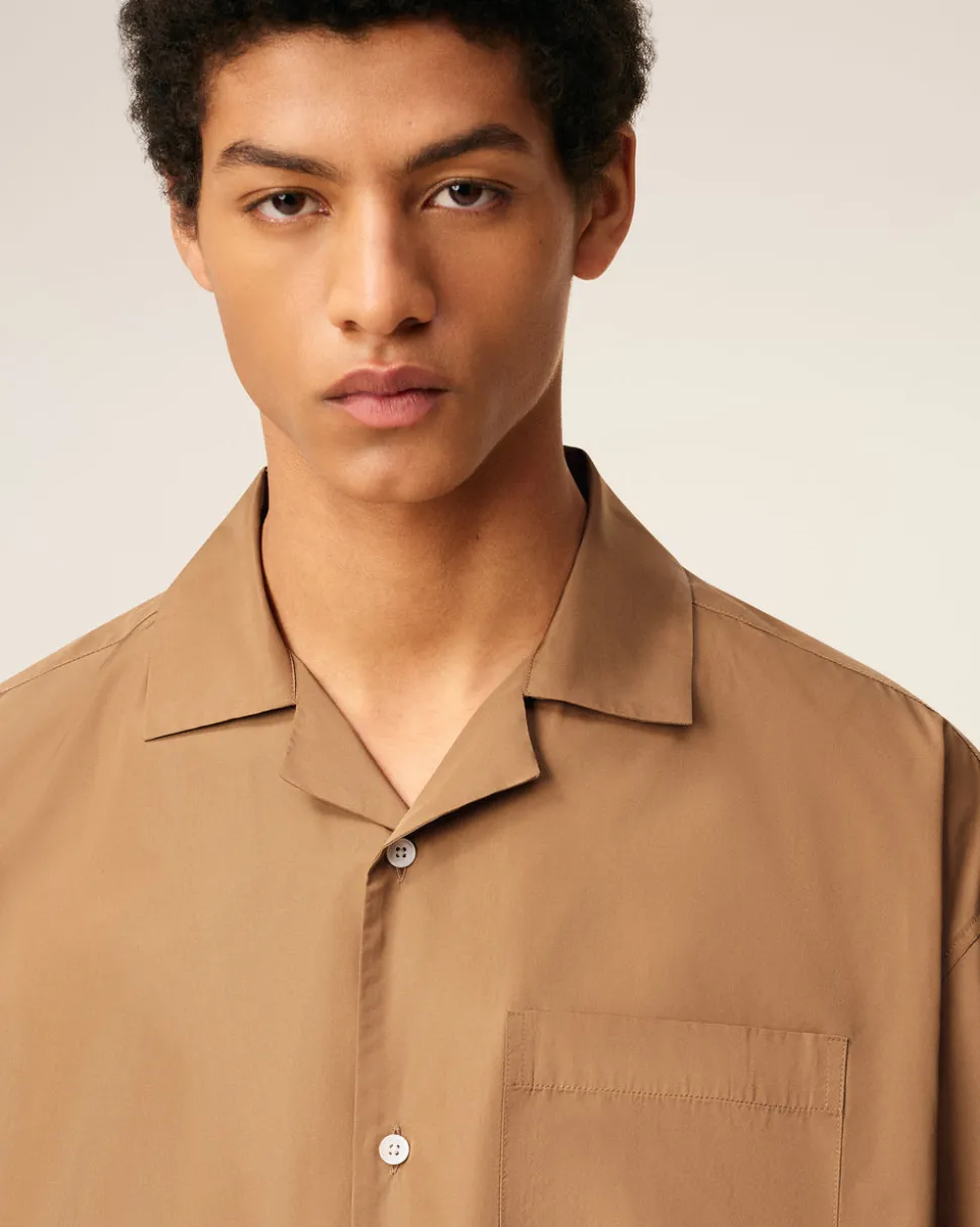 Chemise Marron Boxy Courtes En Taffetass