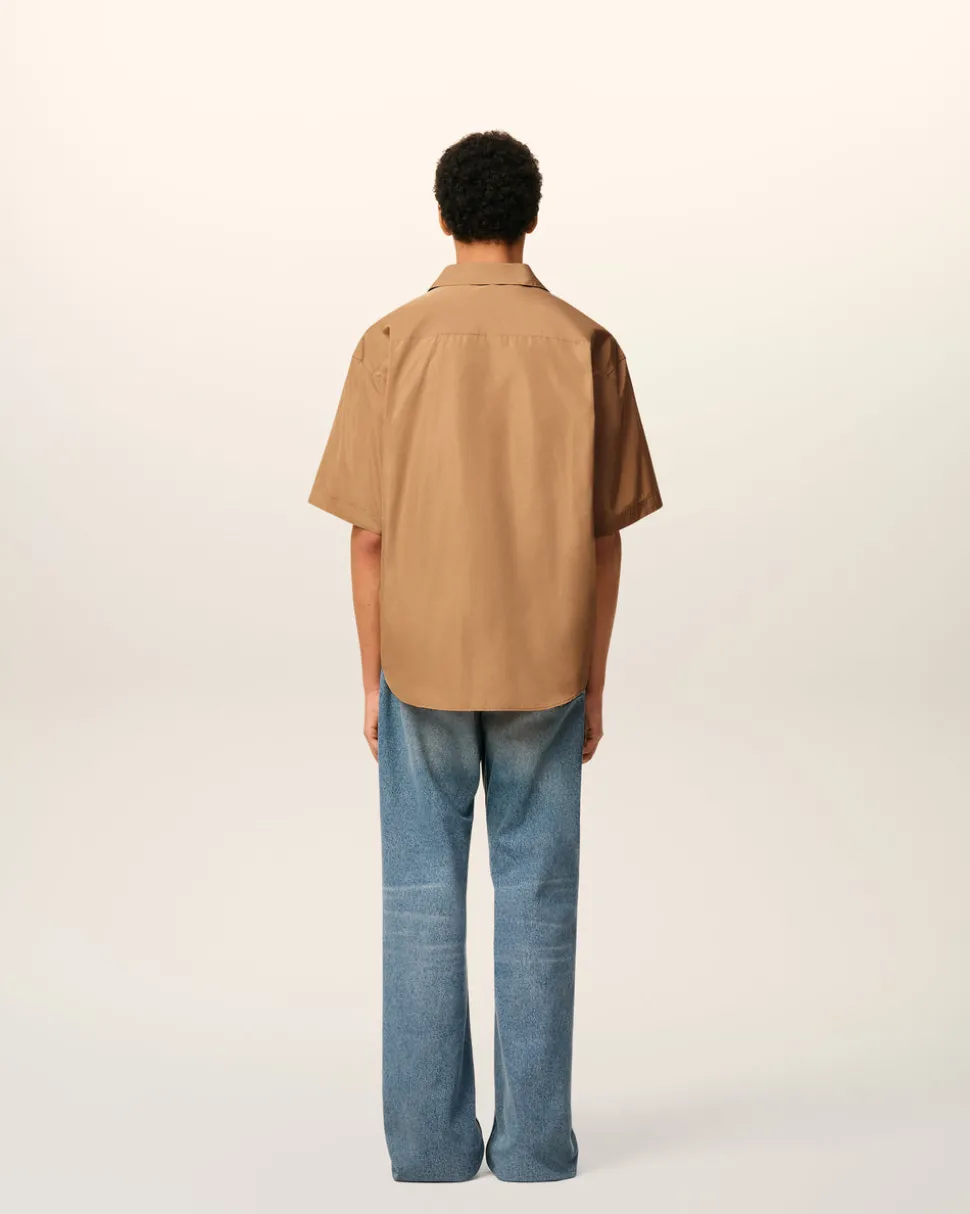 Chemise Marron Boxy Courtes En Taffetass