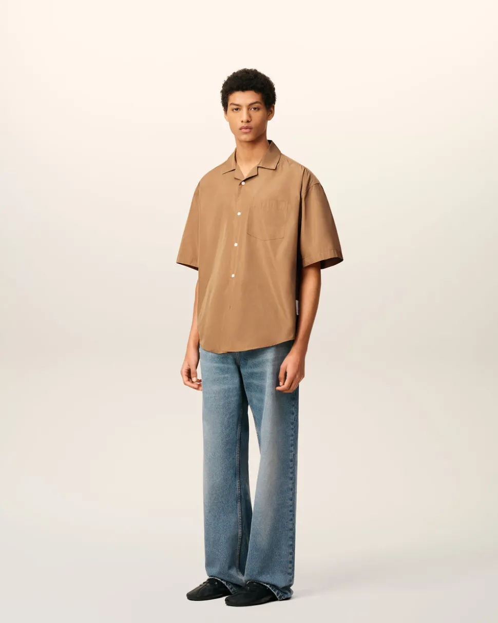 Chemise Marron Boxy Courtes En Taffetass