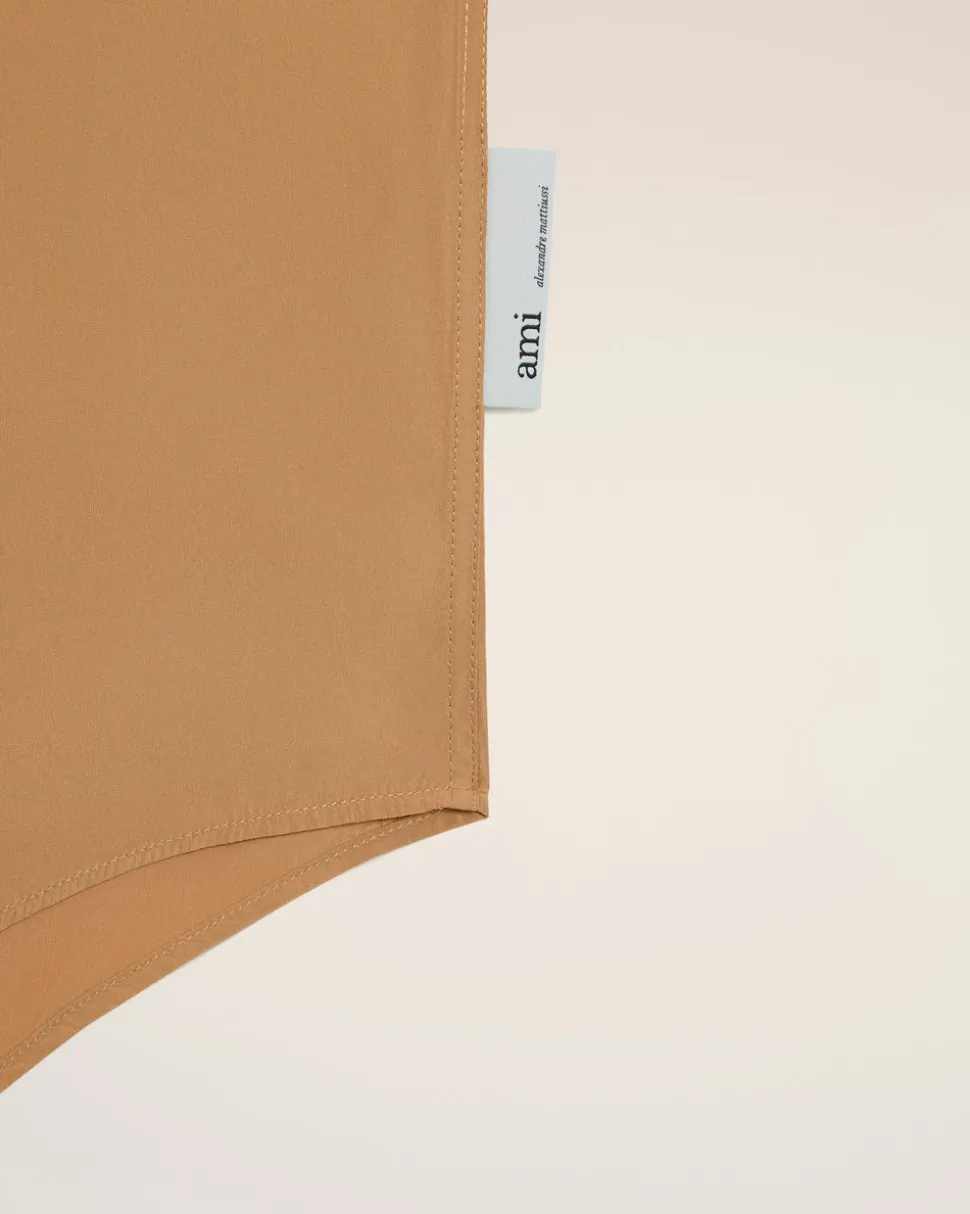 Chemise Marron Boxy Courtes En Taffetass