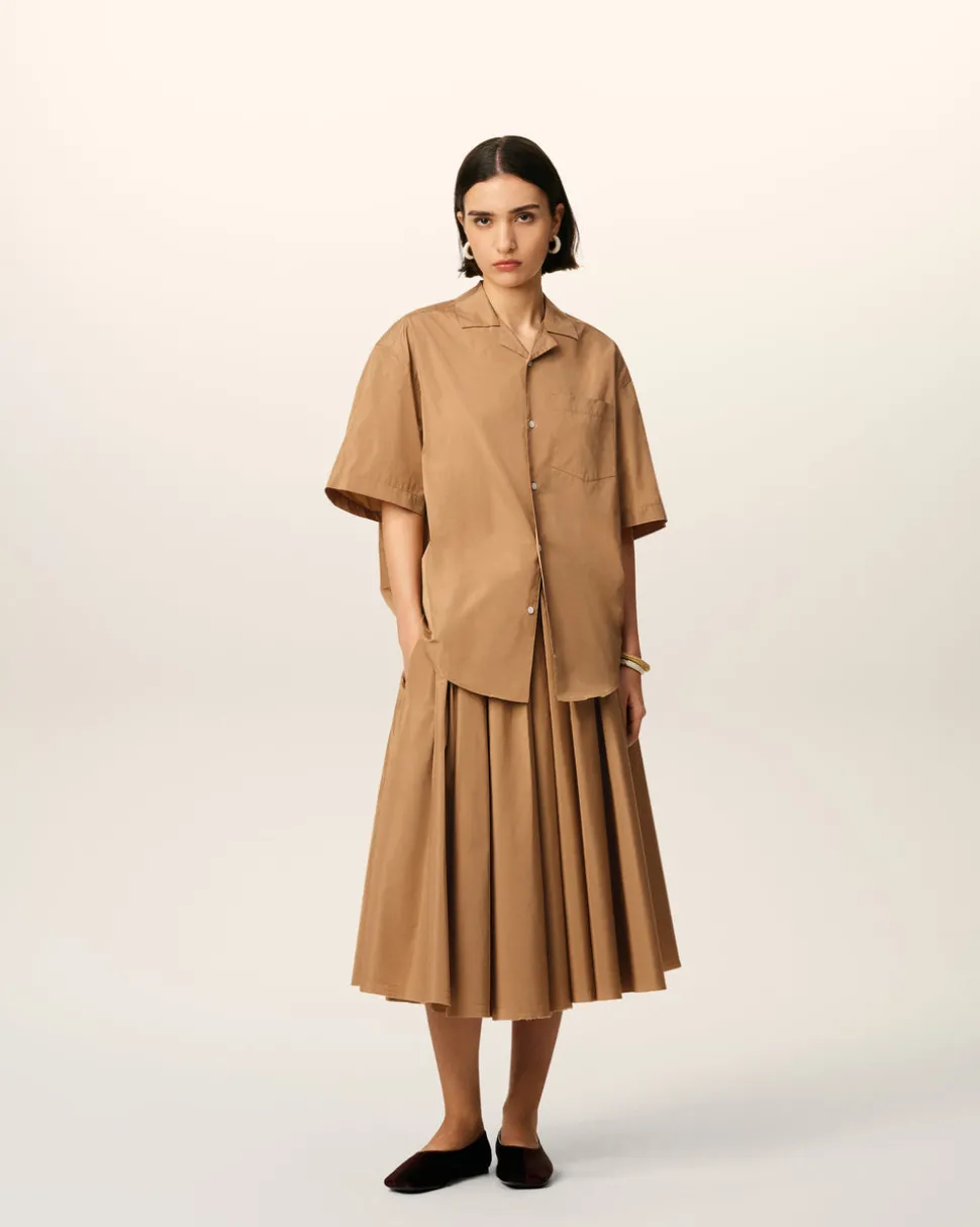 Chemise Marron Boxy Courtes En Taffetass