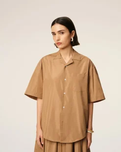 Chemise Marron Boxy Courtes En Taffetass