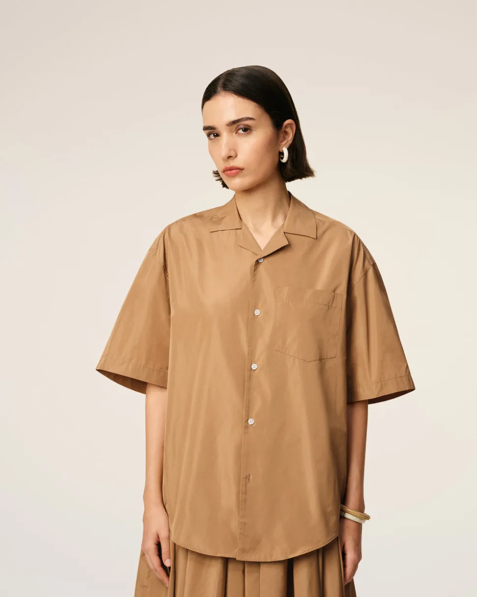 Chemise Marron Boxy Courtes En Taffetass