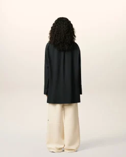 Chemise Noire Longue Oversize Avec Fentes En Laine