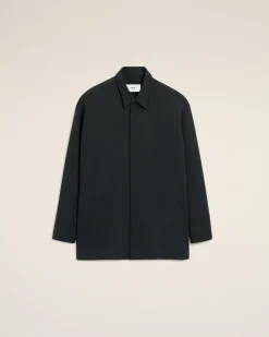 Chemise Noire Longue Oversize En Laine