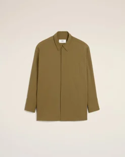 Chemise Verte Longue Oversize Avec Fentes En Laine