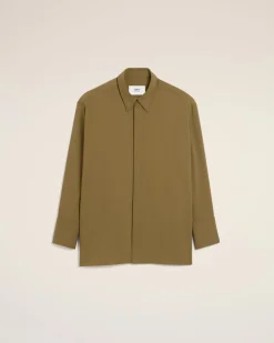 Chemise Verte Longue Oversize En Laine