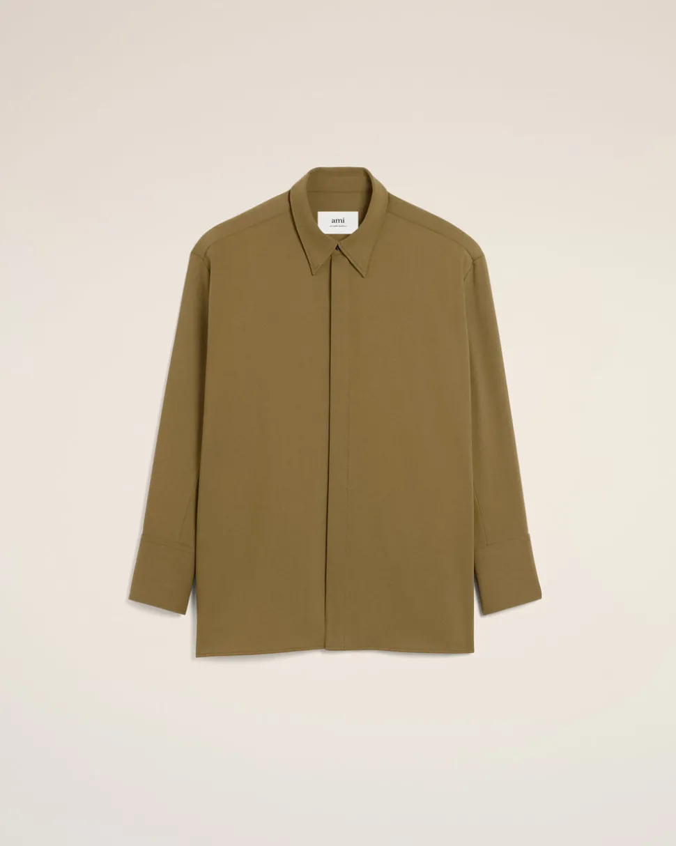 Chemise Verte Longue Oversize En Laine