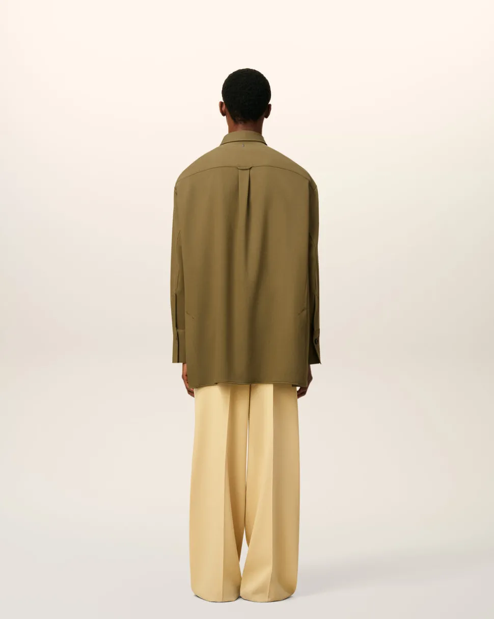 Chemise Verte Longue Oversize En Laine