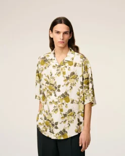 Chemise Verte Manches Courtes Imprimé Fleurs