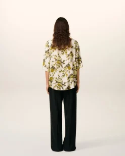 Chemise Verte Manches Courtes Imprimé Fleurs