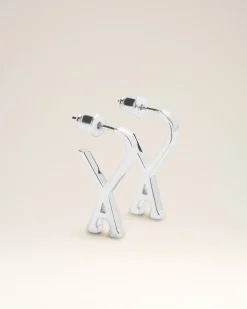 Créoles Argentées Petites Ami De Coeur En Laiton