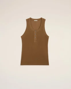 Debardeur Marron Avec Patte Boutonnee En Jersey