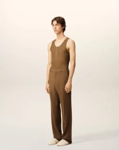 Debardeur Marron Avec Patte Boutonnee En Jersey