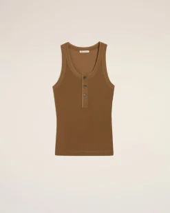 Debardeur Marron Avec Patte Boutonnée En Jersey