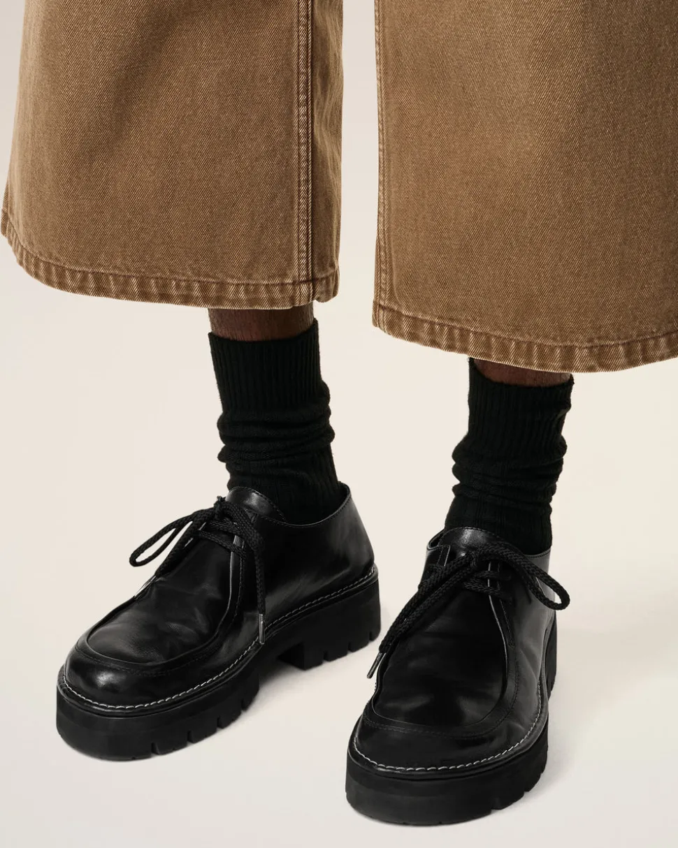 Derbies Noires A Bout Anatomique En Cuir