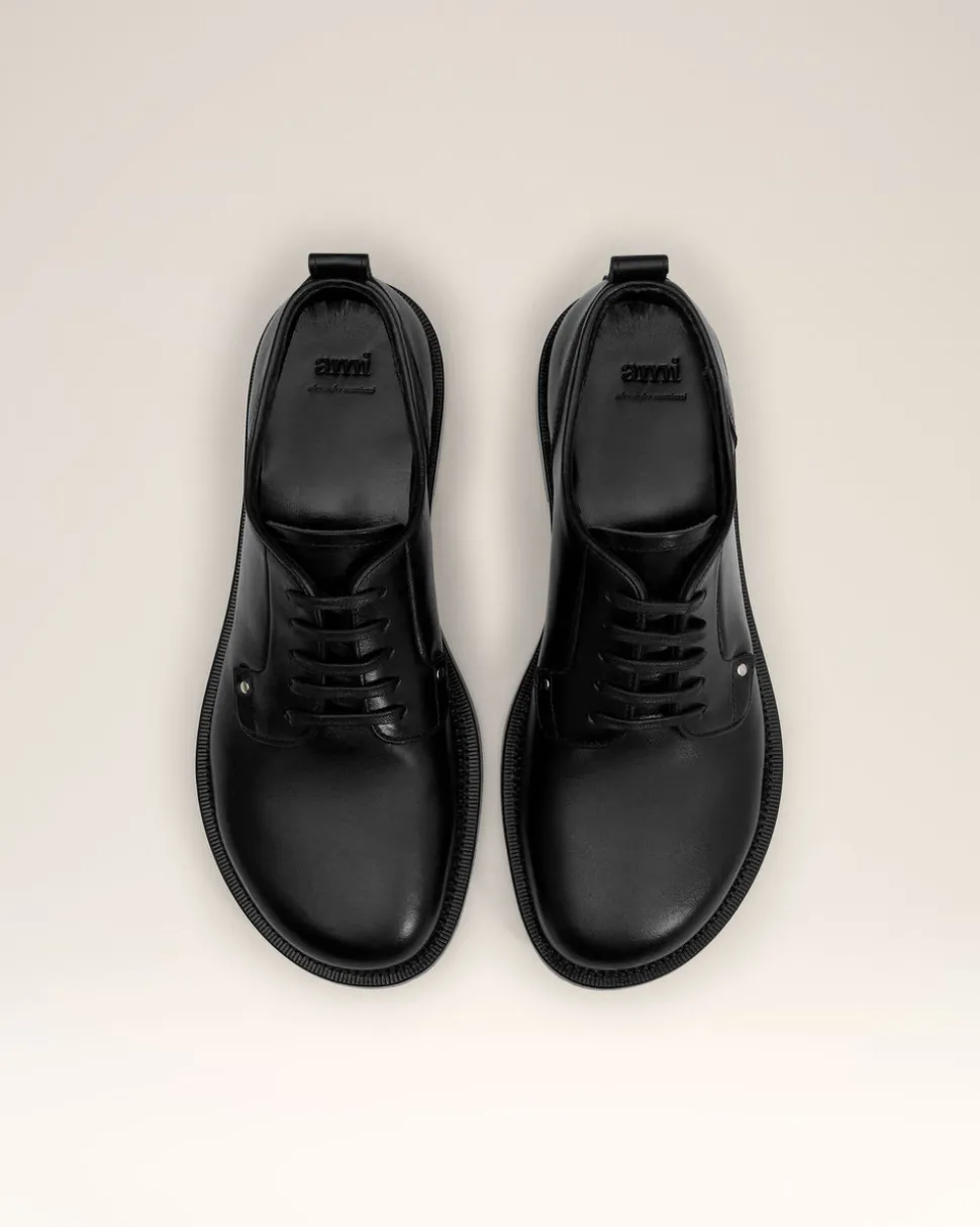 Derbies Noires A Bout Anatomique En Cuir