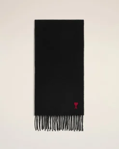 Echarpe Noire Ami De Coeur Rouge En Laine