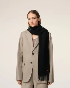 Echarpe Noire Ami De Coeur Rouge En Laine