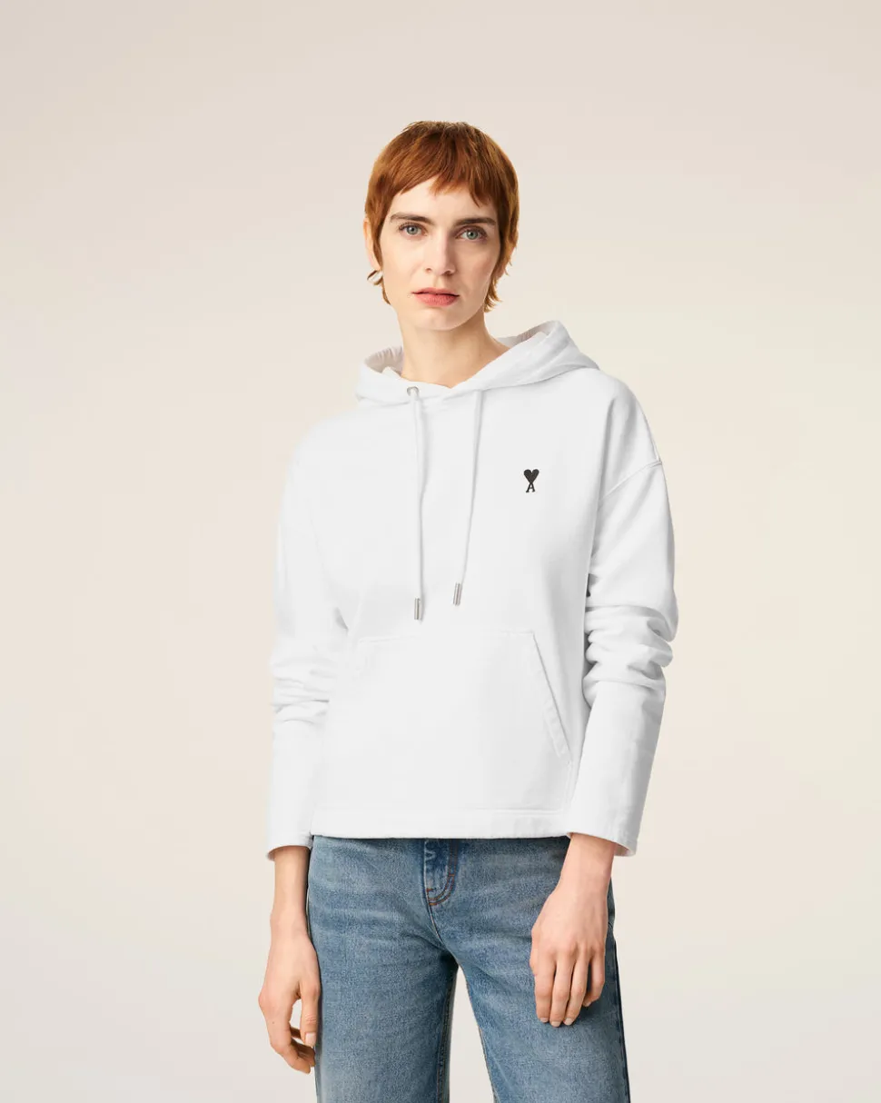 Hoodie Blanc Ami De Coeur Contrasté En Coton
