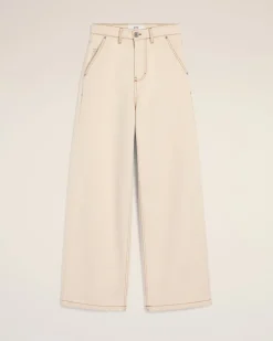 Jean Beige Coupe Large En Coton