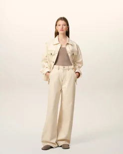 Jean Beige Coupe Large En Coton
