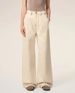 Jean Beige Coupe Large En Coton