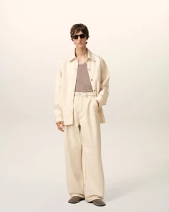 Jean Beige Coupe Large En Coton