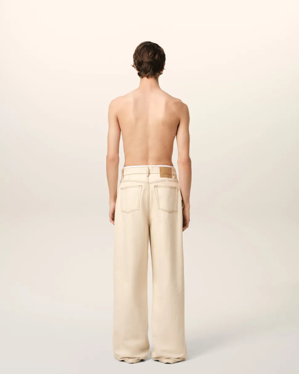 Jean Beige Coupe Large En Coton