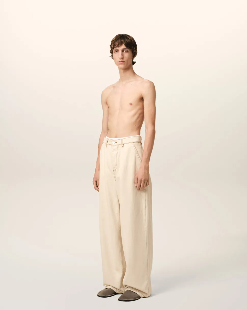 Jean Beige Coupe Large En Coton